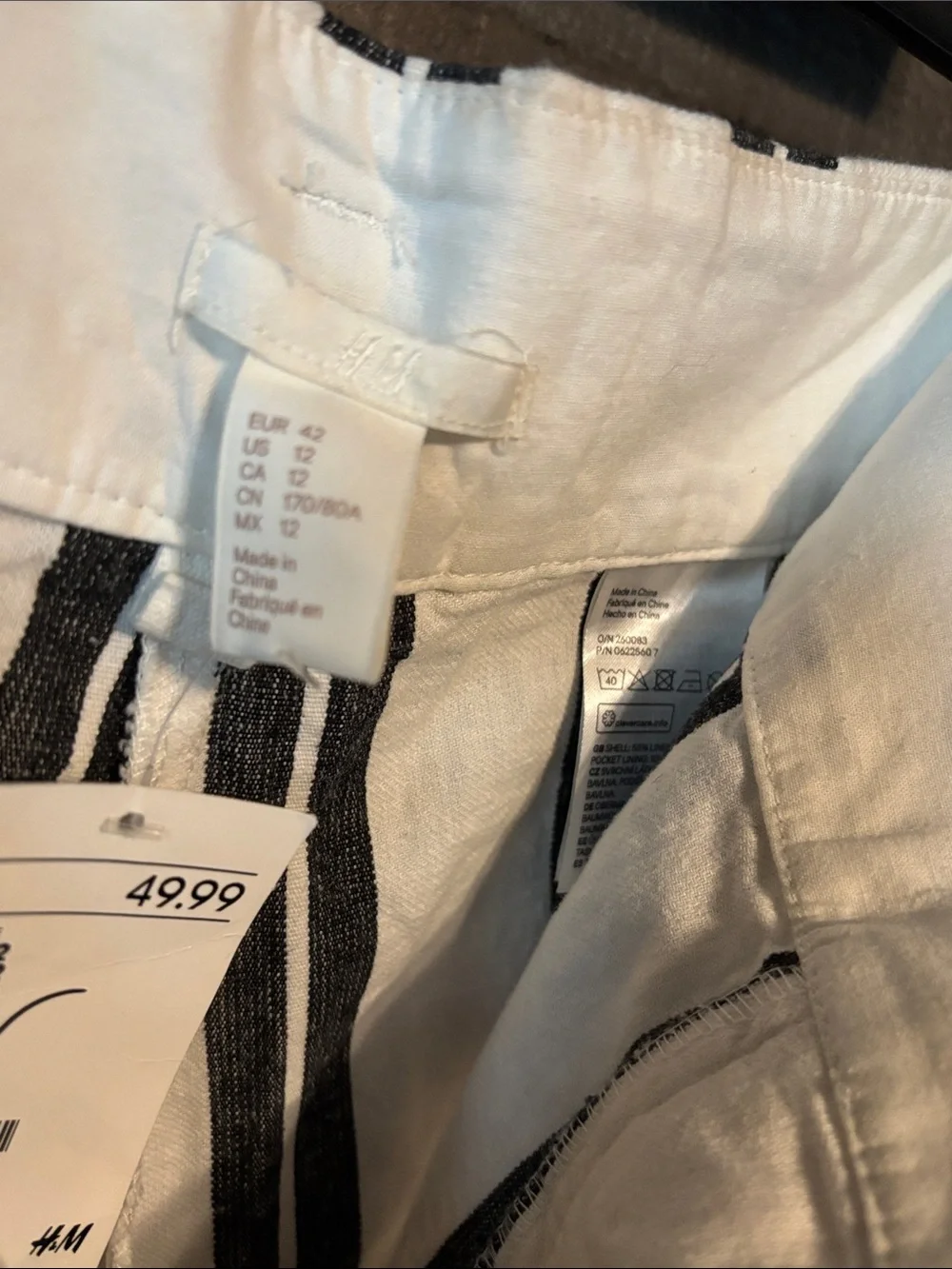 H&M Cream and Black Vertical Stripe Paperbag Waist Pants